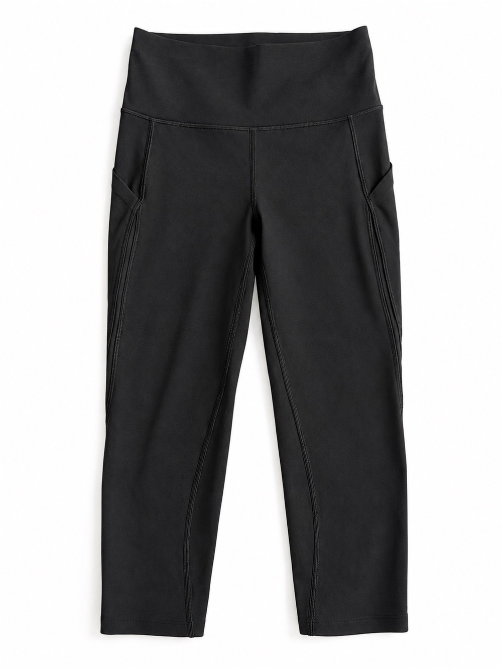 Lululemon Black High Rise Crop Leggings Mesh Side Panels Pockets Size 4